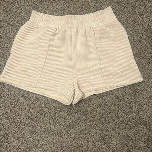 BDG Cream High Waist Shorts with Textured Fabric